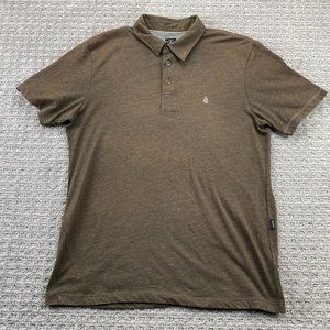 VOLCOM Polo Shirt Men Medium M Brown Embroidered Logo Casual Golf Poly Cotton